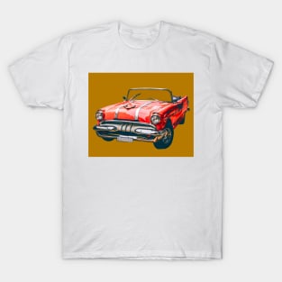 Sixties Era Red Car On Dark Gold Vintage Auto Style For Petrolheads T-Shirt